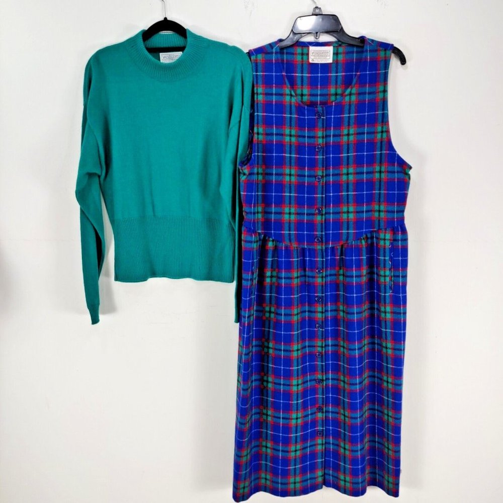 Pendleton Portland Size M 2 Piece Set Dress & Sweater Plaid Tartan Wool Green